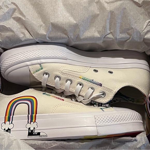 Converse Chuck Taylor All Star Lift Ox Platform Sneaker 9.5 Women/7.5 Men Egret - Picture 13 of 14